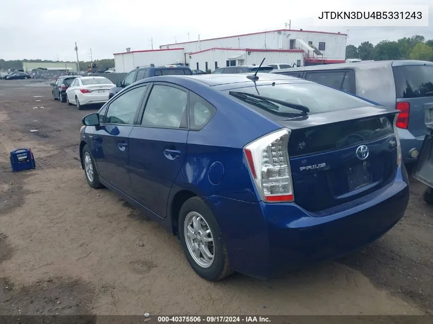 2011 Toyota Prius Four VIN: JTDKN3DU4B5331243 Lot: 40375506