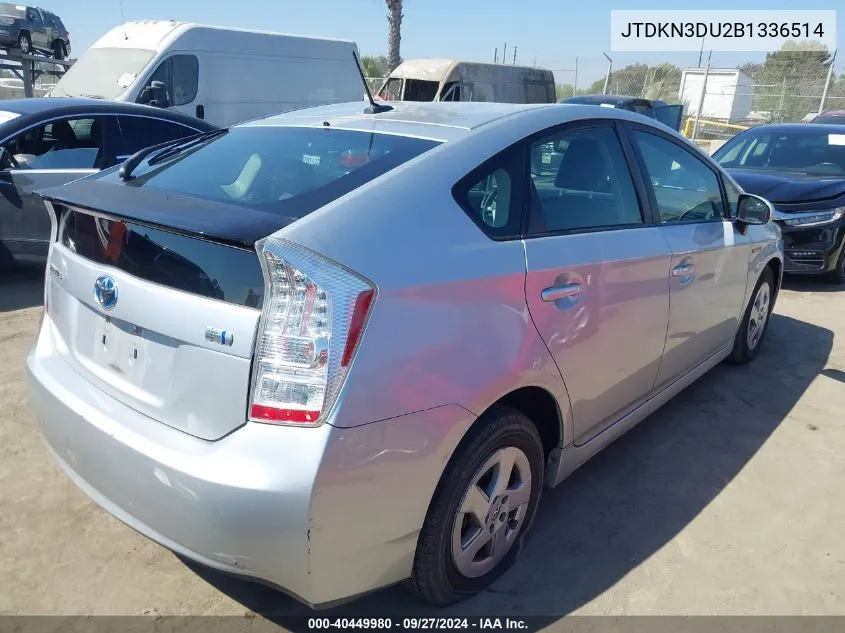 2011 Toyota Prius Four VIN: JTDKN3DU2B1336514 Lot: 40449980