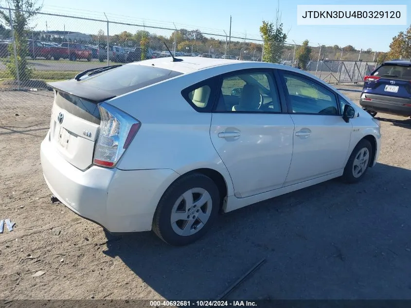 2011 Toyota Prius Three VIN: JTDKN3DU4B0329120 Lot: 40692681