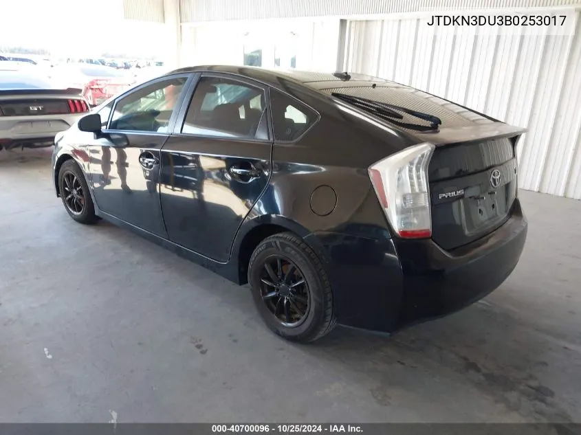 2011 Toyota Prius Three VIN: JTDKN3DU3B0253017 Lot: 40700096