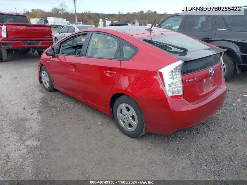 2011 Toyota Prius Three VIN: JTDKN3DU7B0285422 Lot: 40749130