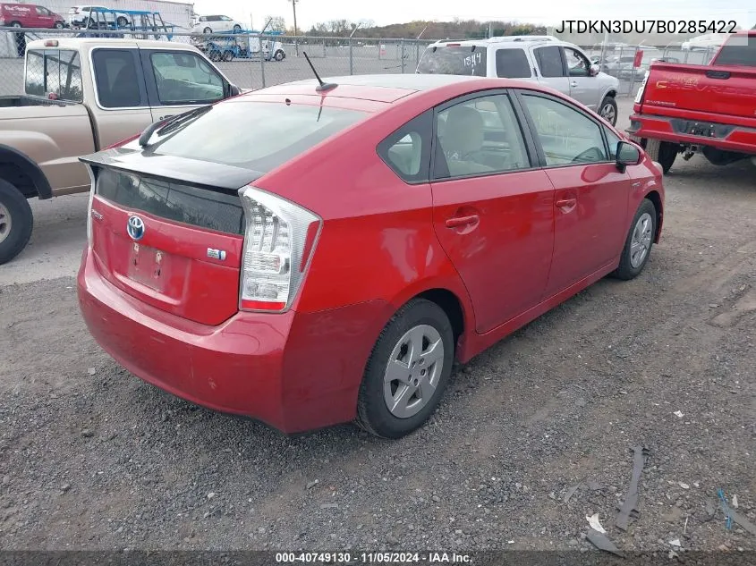 2011 Toyota Prius Three VIN: JTDKN3DU7B0285422 Lot: 40749130