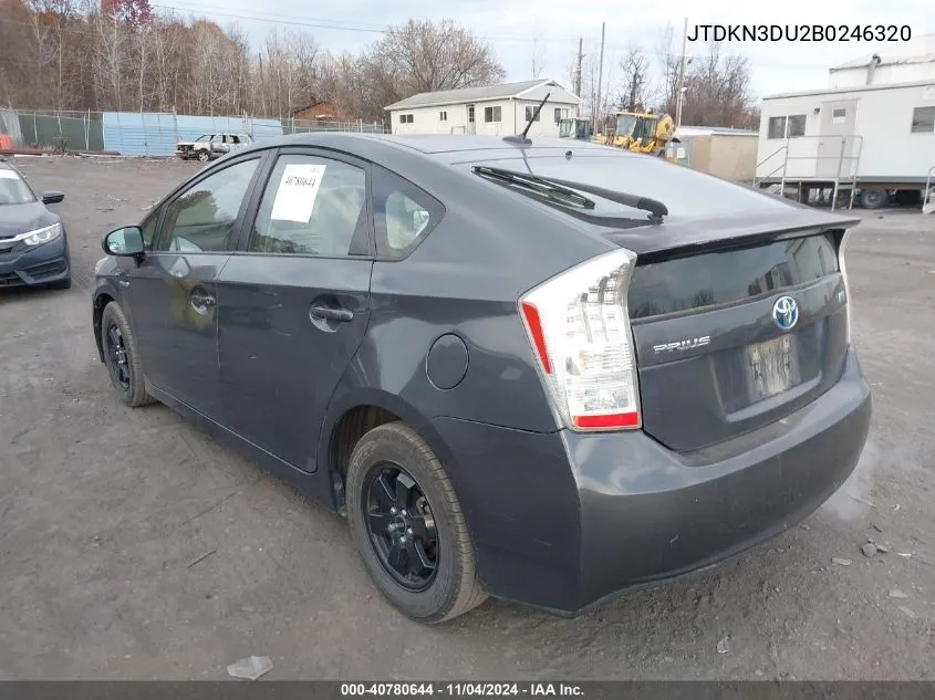 2011 Toyota Prius Three VIN: JTDKN3DU2B0246320 Lot: 40780644