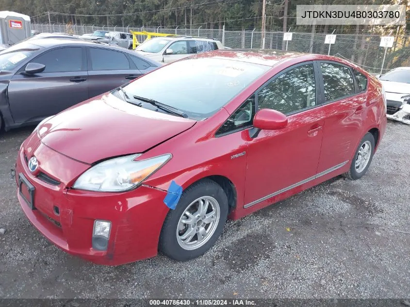 2011 Toyota Prius Three VIN: JTDKN3DU4B0303780 Lot: 40786430