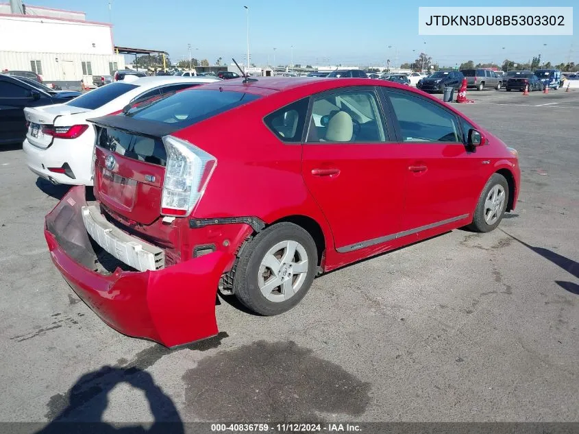 2011 Toyota Prius Three VIN: JTDKN3DU8B5303302 Lot: 40836759