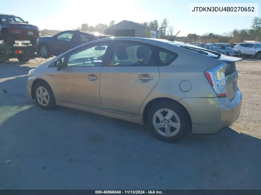 2011 Toyota Prius Two VIN: JTDKN3DU4B0270652 Lot: 40866040