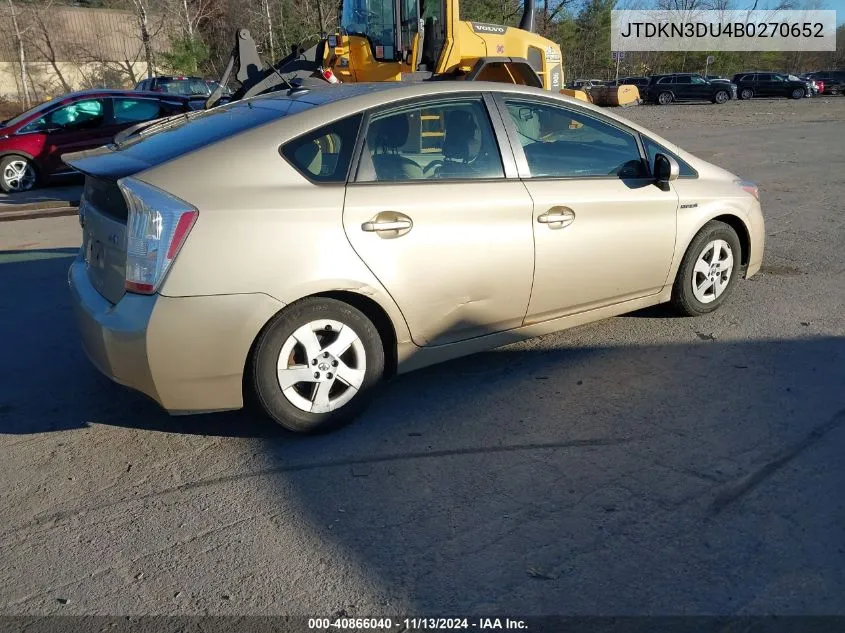 2011 Toyota Prius Two VIN: JTDKN3DU4B0270652 Lot: 40866040