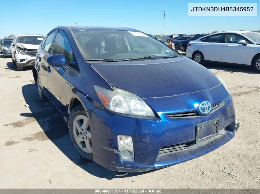 2011 Toyota Prius Two VIN: JTDKN3DU4B5345952 Lot: 40871757