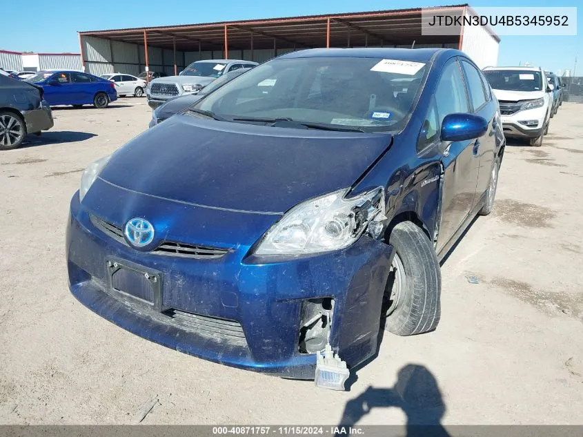 2011 Toyota Prius Two VIN: JTDKN3DU4B5345952 Lot: 40871757