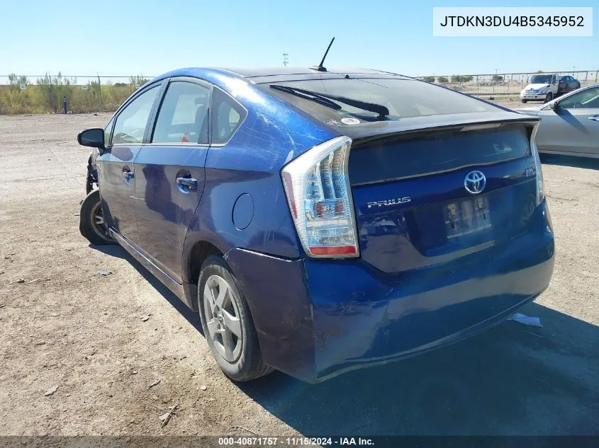 2011 Toyota Prius Two VIN: JTDKN3DU4B5345952 Lot: 40871757