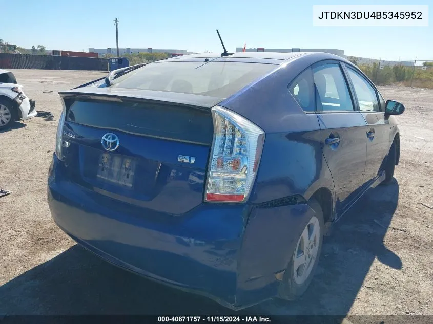 2011 Toyota Prius Two VIN: JTDKN3DU4B5345952 Lot: 40871757