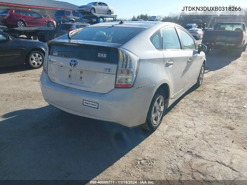 2011 Toyota Prius Three VIN: JTDKN3DUXB0318266 Lot: 40880771