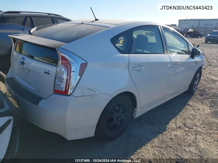 2012 Toyota Prius VIN: JTDKN3DU5C5443423 Lot: 12137488