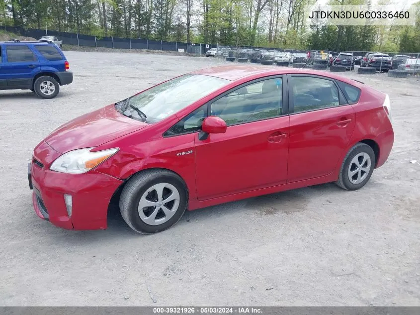 2012 Toyota Prius Two VIN: JTDKN3DU6C0336460 Lot: 39321926