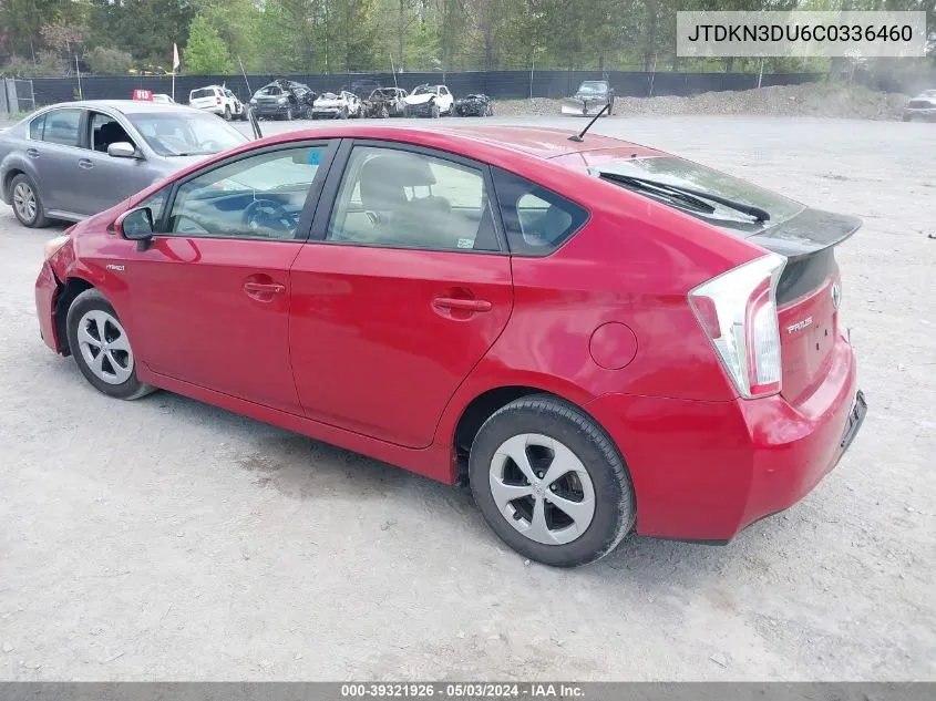 2012 Toyota Prius Two VIN: JTDKN3DU6C0336460 Lot: 39321926