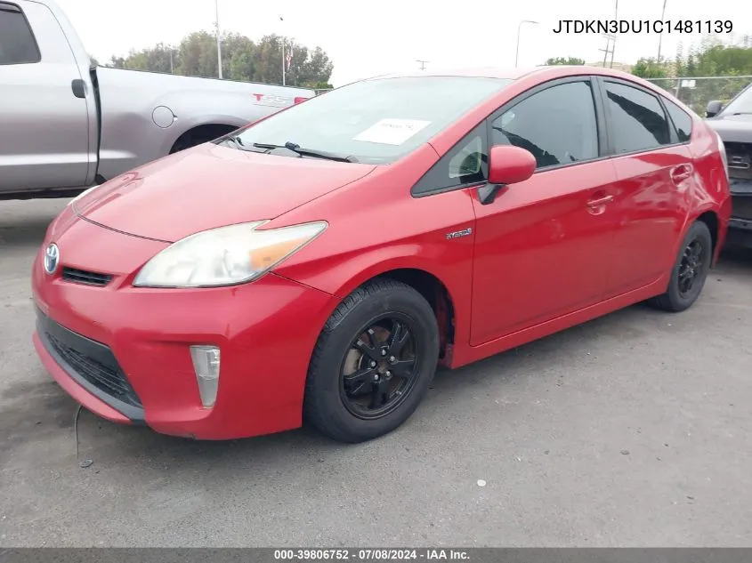 JTDKN3DU1C1481139 2012 Toyota Prius Two