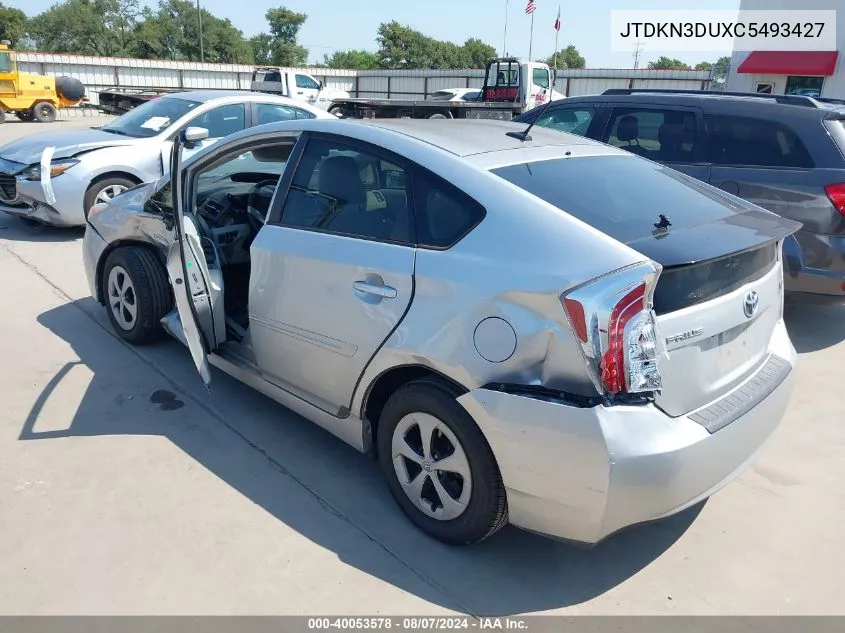 2012 Toyota Prius VIN: JTDKN3DUXC5493427 Lot: 40053578