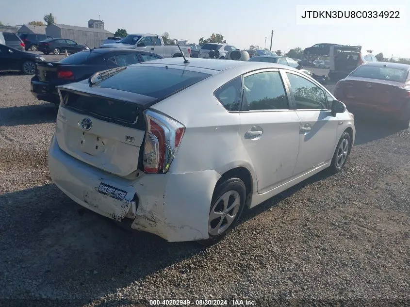 JTDKN3DU8C0334922 2012 Toyota Prius Two