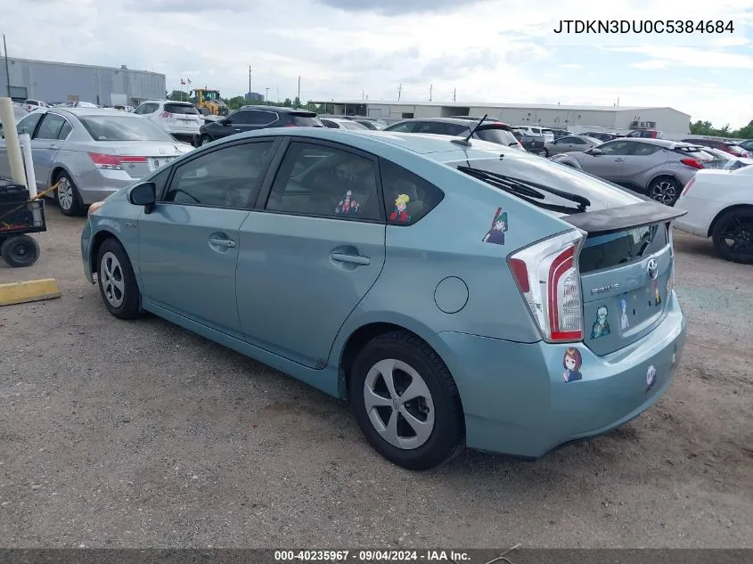 2012 Toyota Prius Three VIN: JTDKN3DU0C5384684 Lot: 40235967