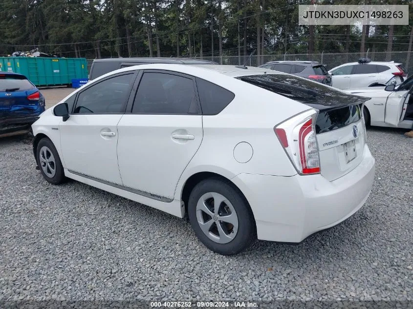 2012 Toyota Prius Four VIN: JTDKN3DUXC1498263 Lot: 40276252