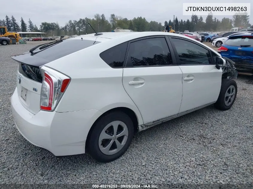 2012 Toyota Prius Four VIN: JTDKN3DUXC1498263 Lot: 40276252