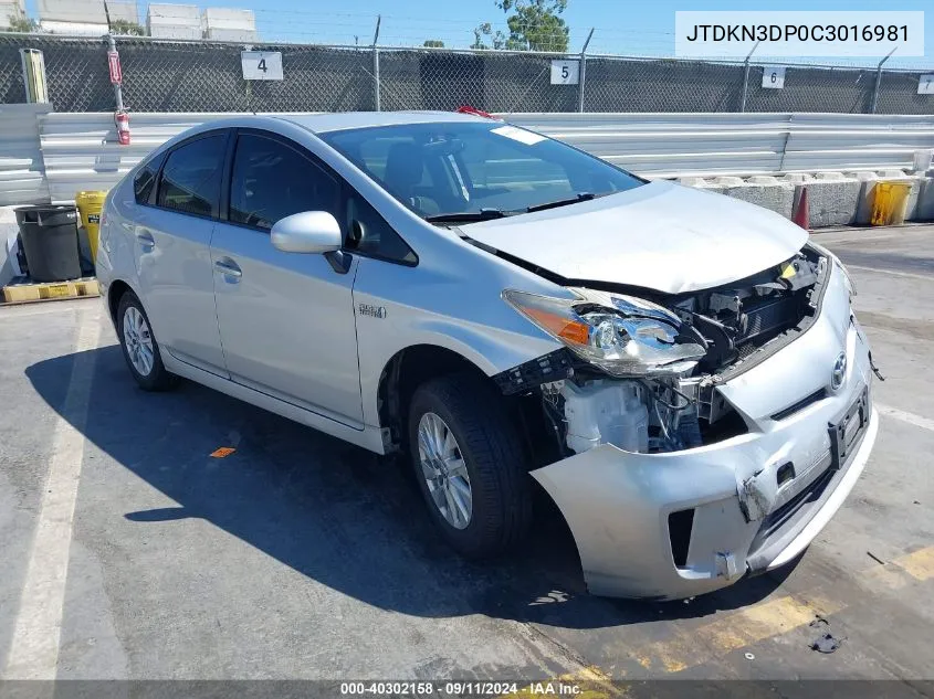 2012 Toyota Prius Plug-In VIN: JTDKN3DP0C3016981 Lot: 40302158