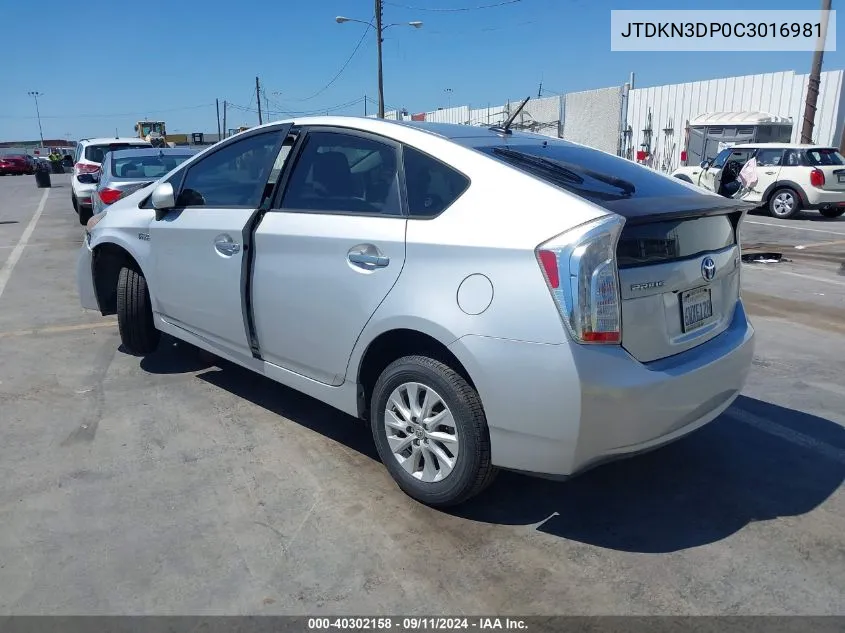 2012 Toyota Prius Plug-In VIN: JTDKN3DP0C3016981 Lot: 40302158