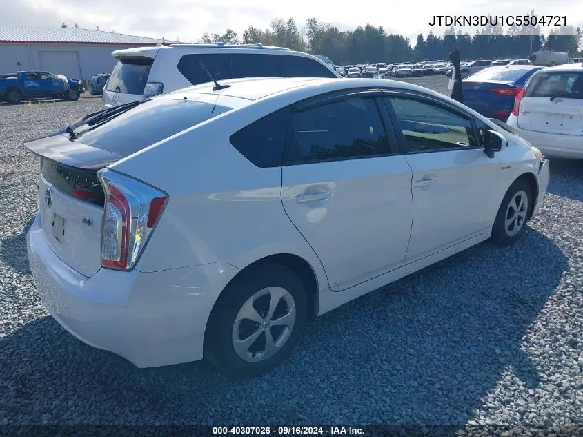 2012 Toyota Prius Three VIN: JTDKN3DU1C5504721 Lot: 40307026