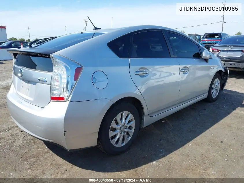 2012 Toyota Prius Plug-In VIN: JTDKN3DP0C3010985 Lot: 40343558