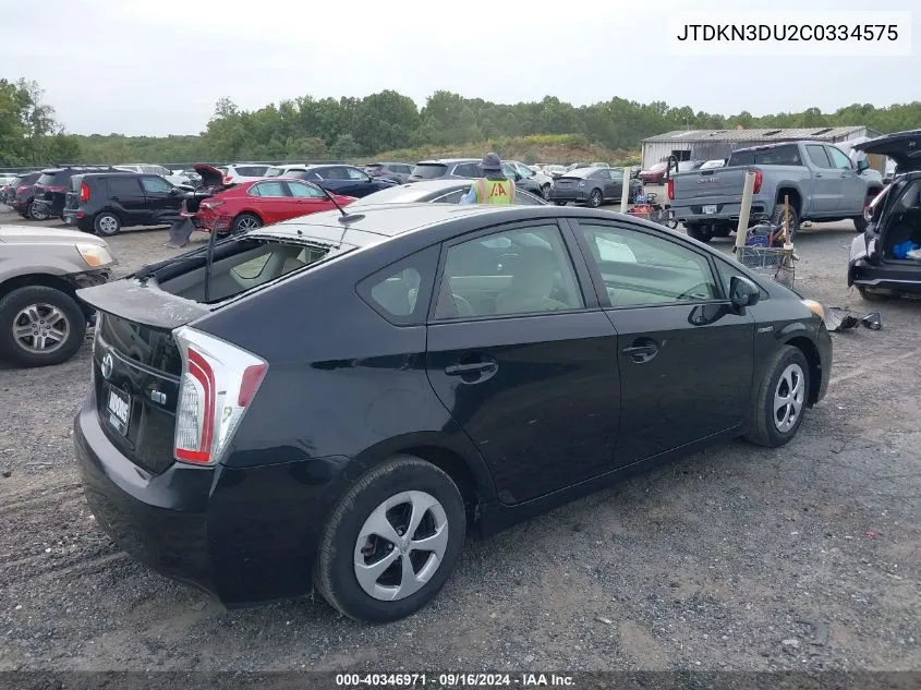 JTDKN3DU2C0334575 2012 Toyota Prius Three