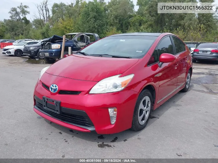 2012 Toyota Prius Four VIN: JTDKN3DU1C1566322 Lot: 40381085