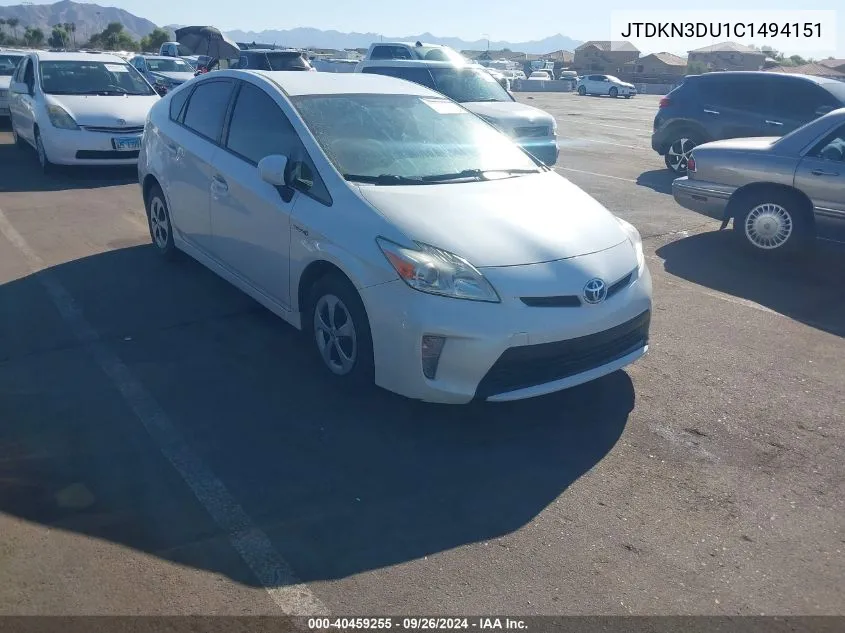 2012 Toyota Prius Three VIN: JTDKN3DU1C1494151 Lot: 40459255