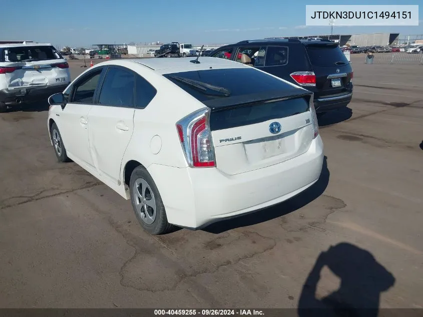 2012 Toyota Prius Three VIN: JTDKN3DU1C1494151 Lot: 40459255