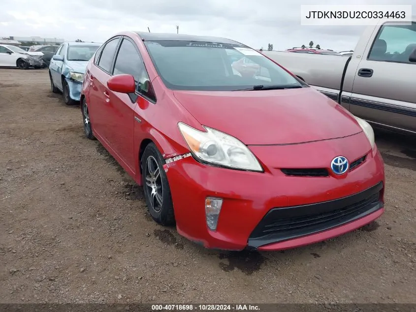 2012 Toyota Prius Two VIN: JTDKN3DU2C0334463 Lot: 40718698