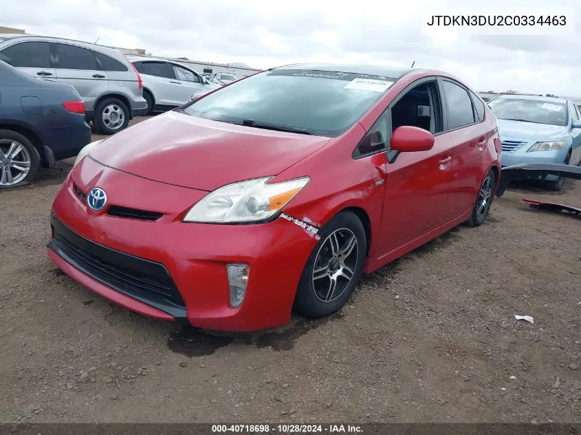 2012 Toyota Prius Two VIN: JTDKN3DU2C0334463 Lot: 40718698