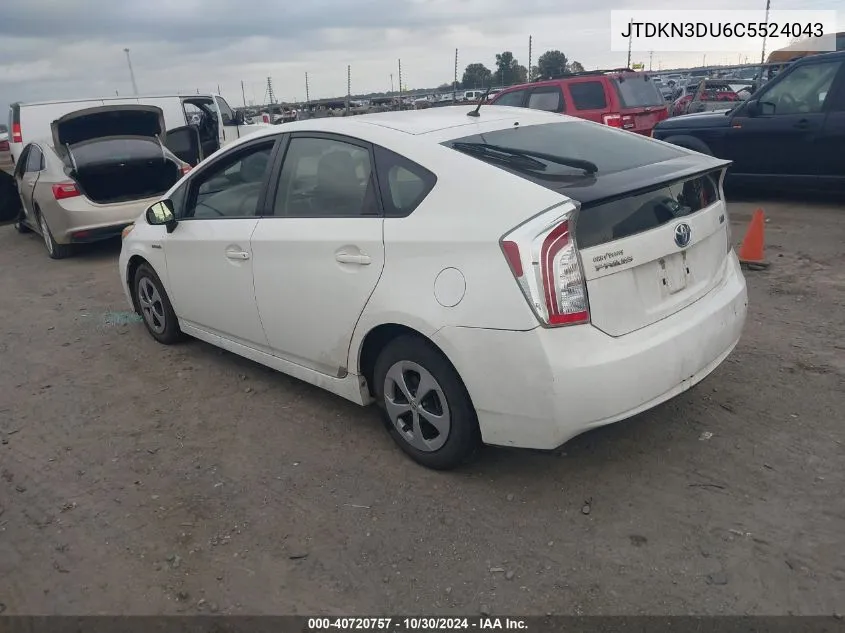 2012 Toyota Prius Two VIN: JTDKN3DU6C5524043 Lot: 40720757