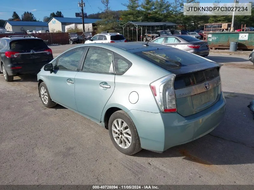 2012 Toyota Prius Plug-In VIN: JTDKN3DP7C3027234 Lot: 40728094