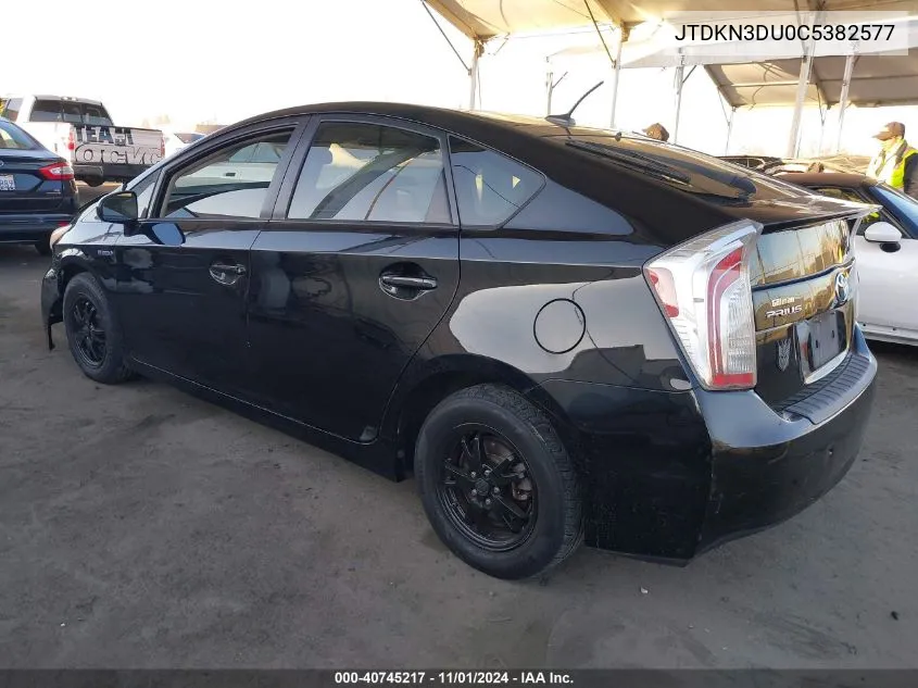 2012 Toyota Prius Four VIN: JTDKN3DU0C5382577 Lot: 40745217