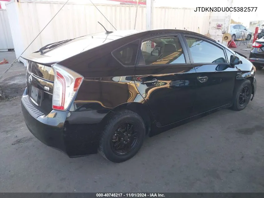 2012 Toyota Prius Four VIN: JTDKN3DU0C5382577 Lot: 40745217