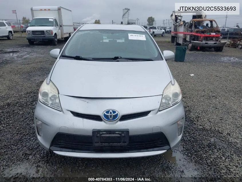 2012 Toyota Prius Three VIN: JTDKN3DU2C5533693 Lot: 40784303