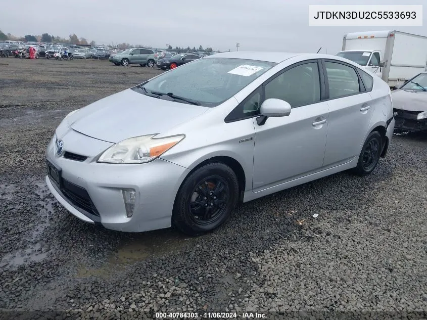 2012 Toyota Prius Three VIN: JTDKN3DU2C5533693 Lot: 40784303