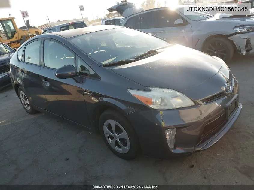 2012 Toyota Prius Three VIN: JTDKN3DU5C1560345 Lot: 40789090