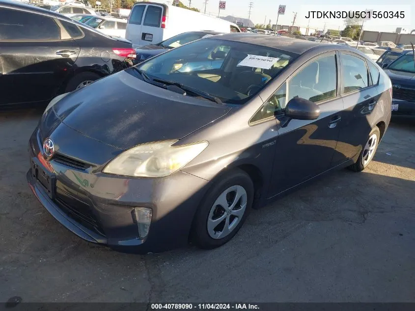 2012 Toyota Prius Three VIN: JTDKN3DU5C1560345 Lot: 40789090