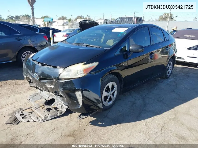 2012 Toyota Prius Three VIN: JTDKN3DUXC5421725 Lot: 40806302