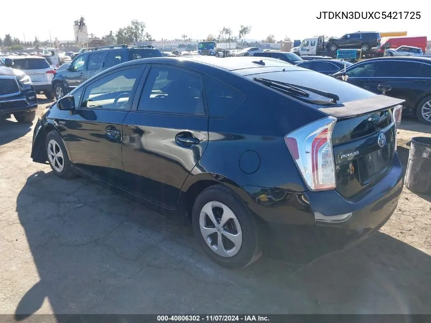 2012 Toyota Prius Three VIN: JTDKN3DUXC5421725 Lot: 40806302