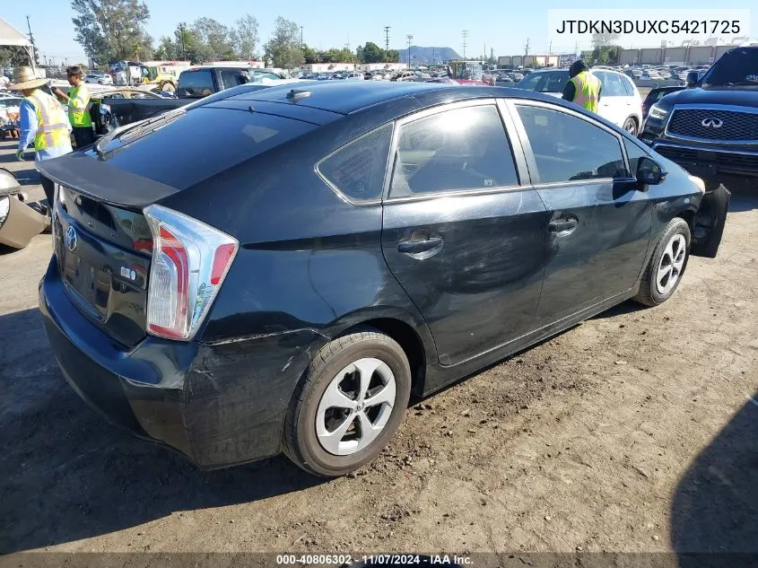 2012 Toyota Prius Three VIN: JTDKN3DUXC5421725 Lot: 40806302