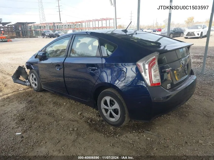 2012 Toyota Prius Three VIN: JTDKN3DU0C1503597 Lot: 40806590