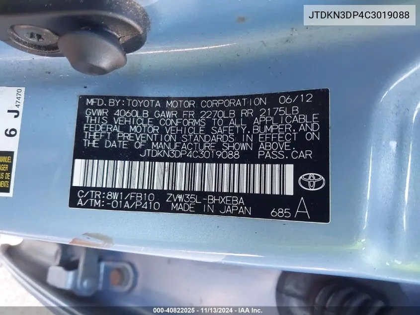 JTDKN3DP4C3019088 2012 Toyota Prius Plug-In