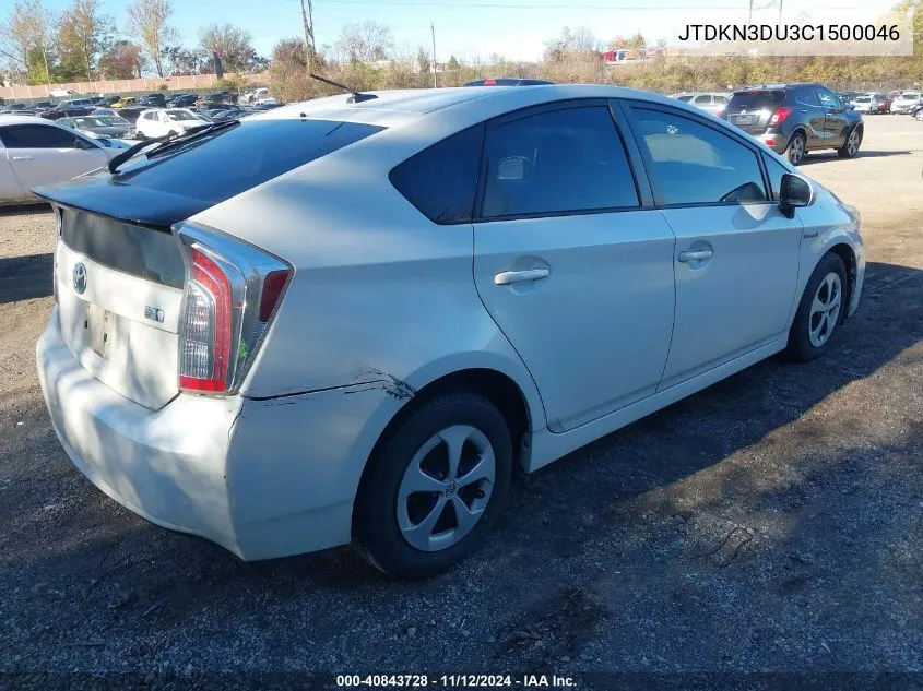 2012 Toyota Prius Three VIN: JTDKN3DU3C1500046 Lot: 40843728