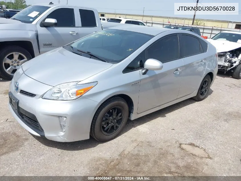 2013 Toyota Prius Four VIN: JTDKN3DU3D5670028 Lot: 40005047